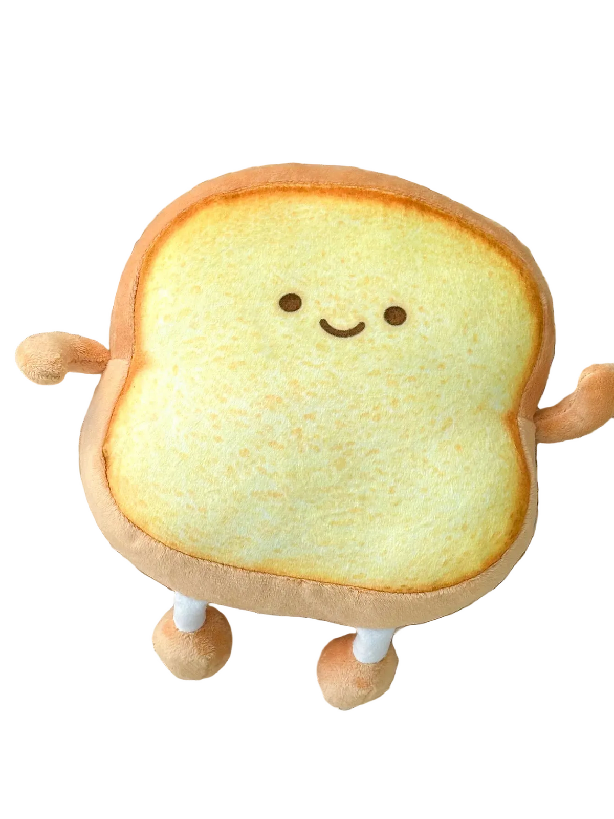 Kawaii smiling toast bread plush cushion 22cm front view on white background