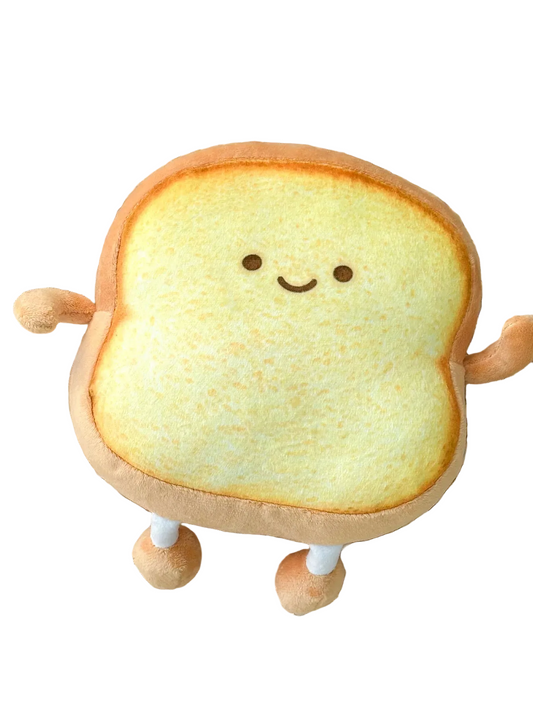 Kawaii smiling toast bread plush cushion 22cm front view on white background