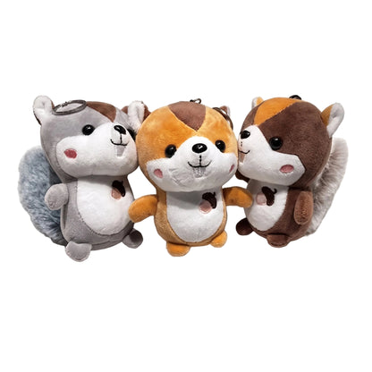 Kawaii squirrel plush keychain ginger orange colorway with embroidered acorn detail