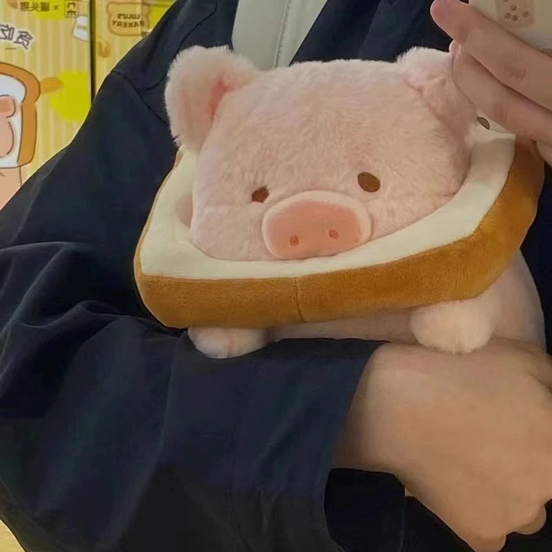 Kawaii stuffed pig plush displayed on a shelf as home decor