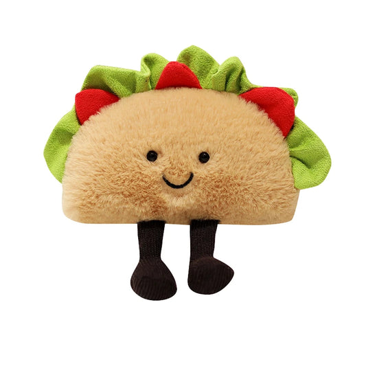 Kawaii taco plush with embroidered lettuce and cheese details.