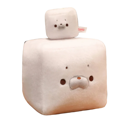 Kawaii tofu seal plush 17cm white squishy mochi cube stuffed animal front view