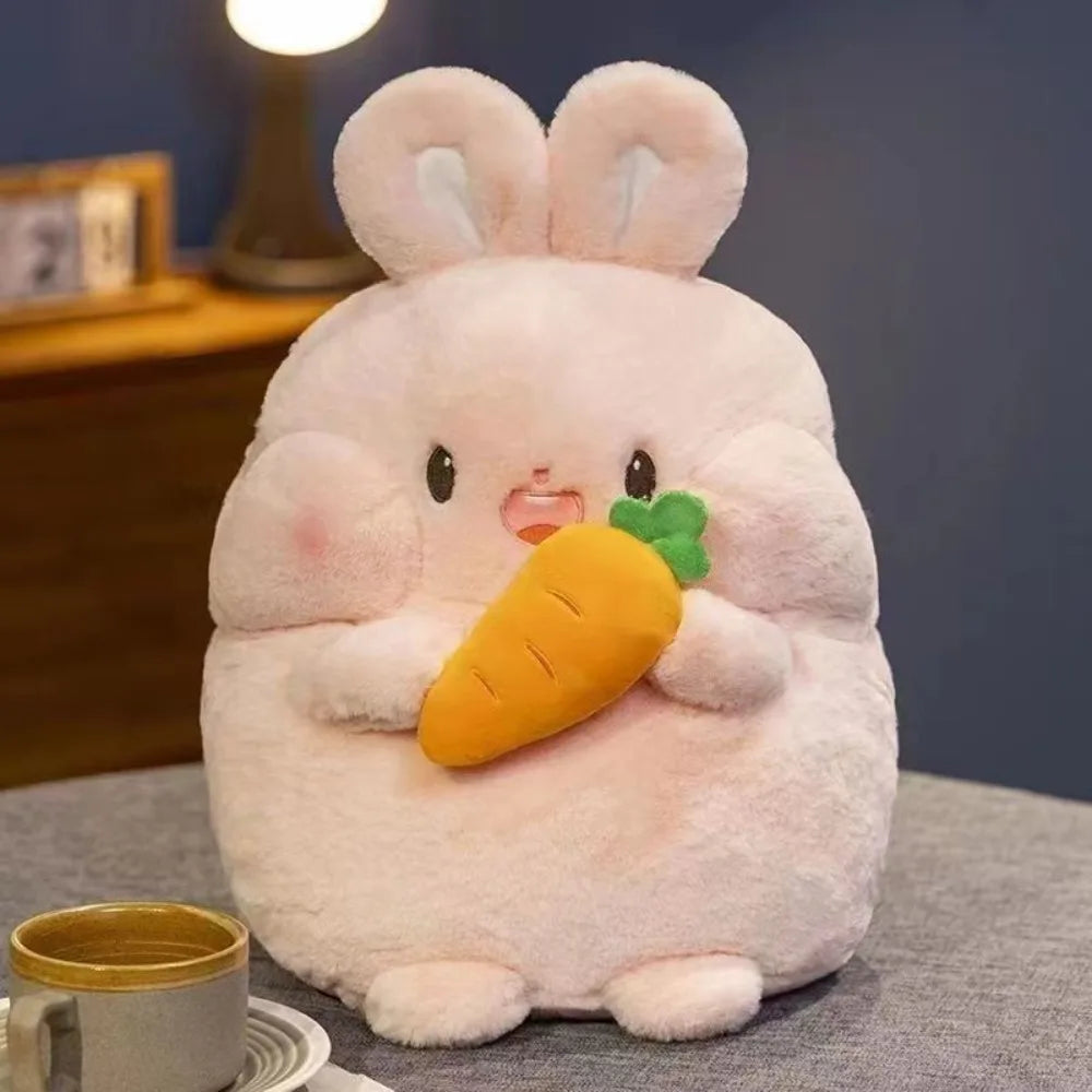 Large 35 cm handmade plushie used as a cuddle pillow on a bed
