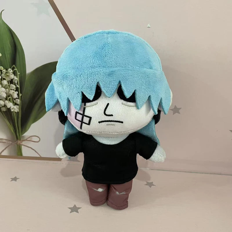 Larry Johnson blue hair plush 20cm chibi Sally Face fan variant figure with Sanity's Fall band shirt