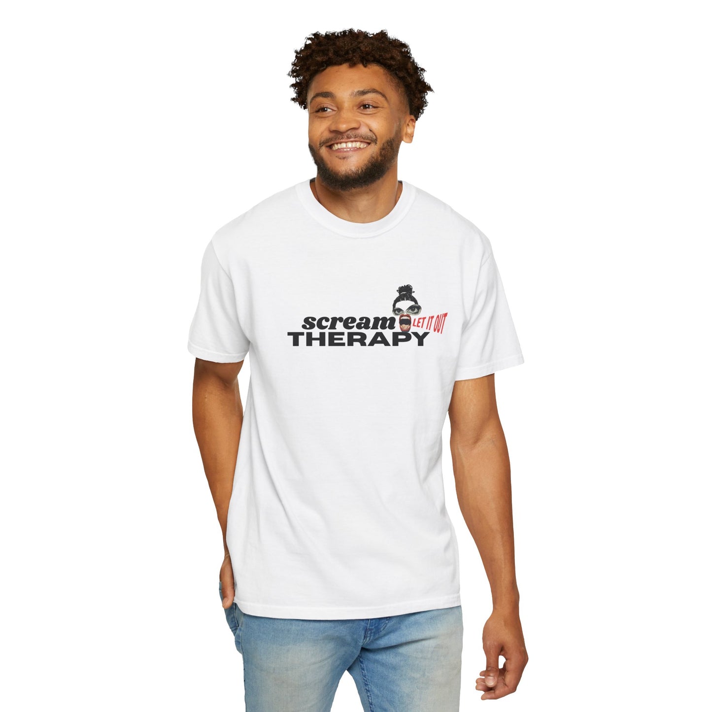 Let it out graphic tee – emotional release streetwear with surrealist collage design