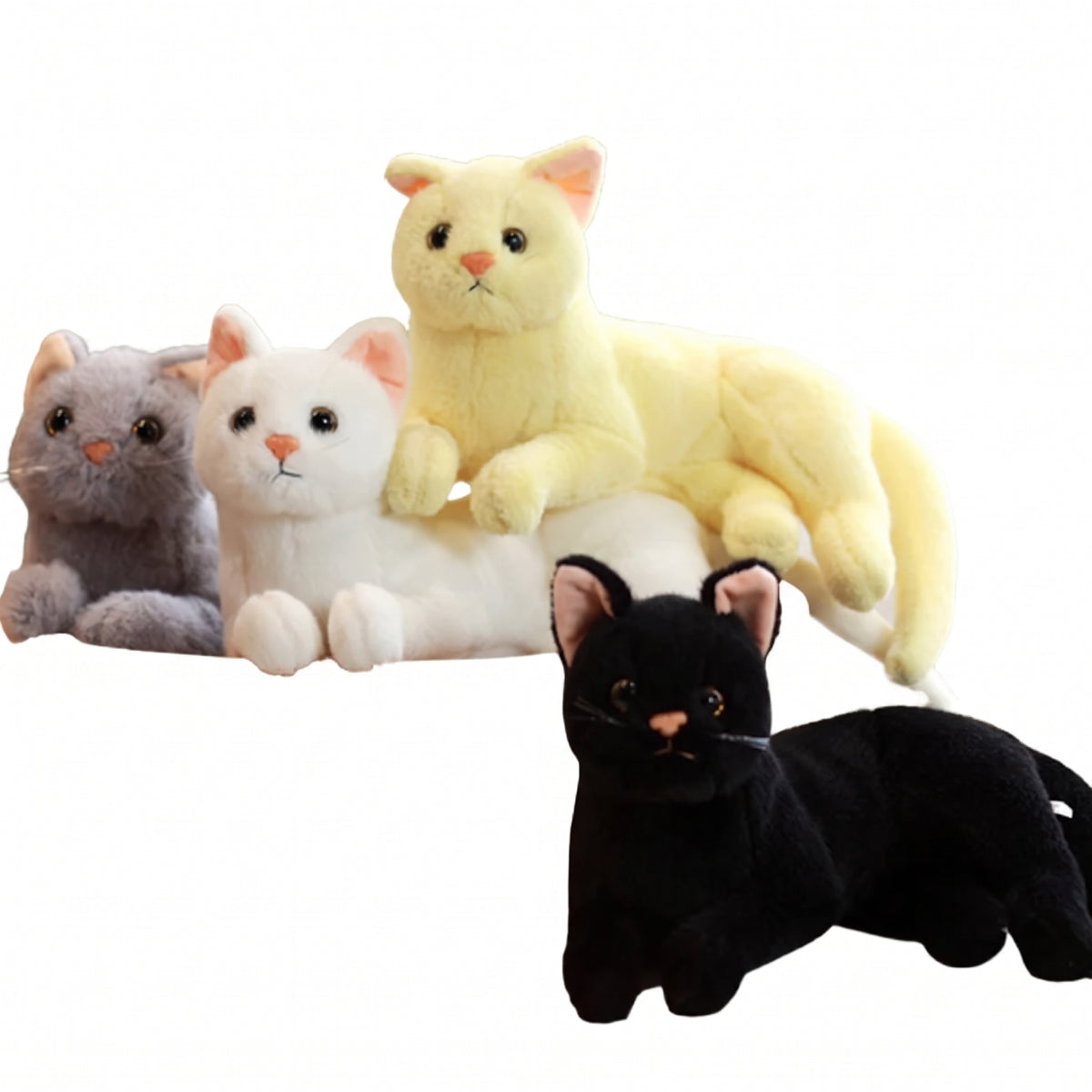 Lifelike British Shorthair cat plush in gray sitting upright on white background