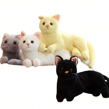 Lifelike British Shorthair cat plush in gray sitting upright on white background