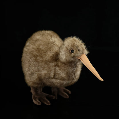 Lifelike kiwi bird stuffed animal with long beak closeup detail