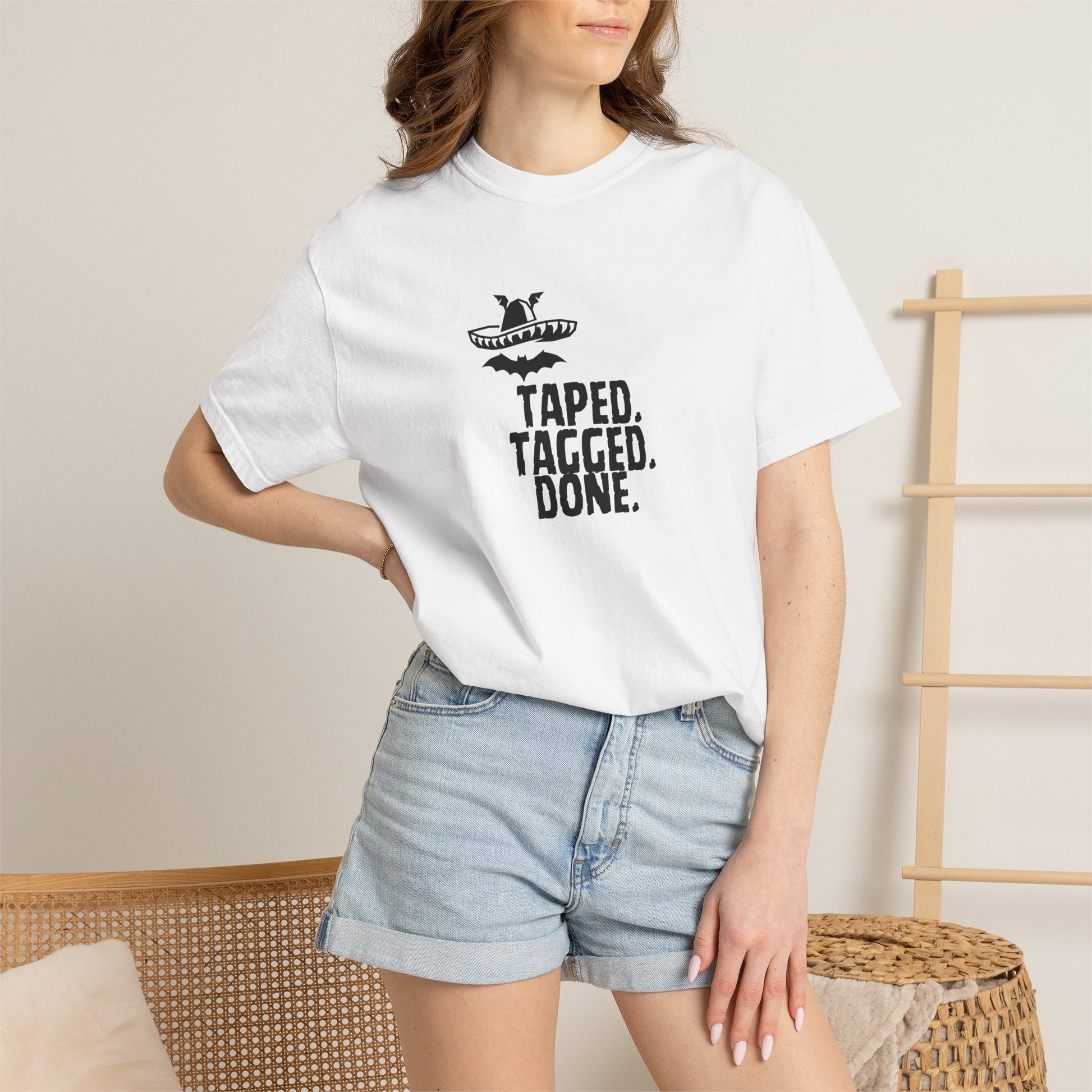 Lifestyle photo of The Midnight Mariachi Taped Tagged Done vintage streetwear tee
