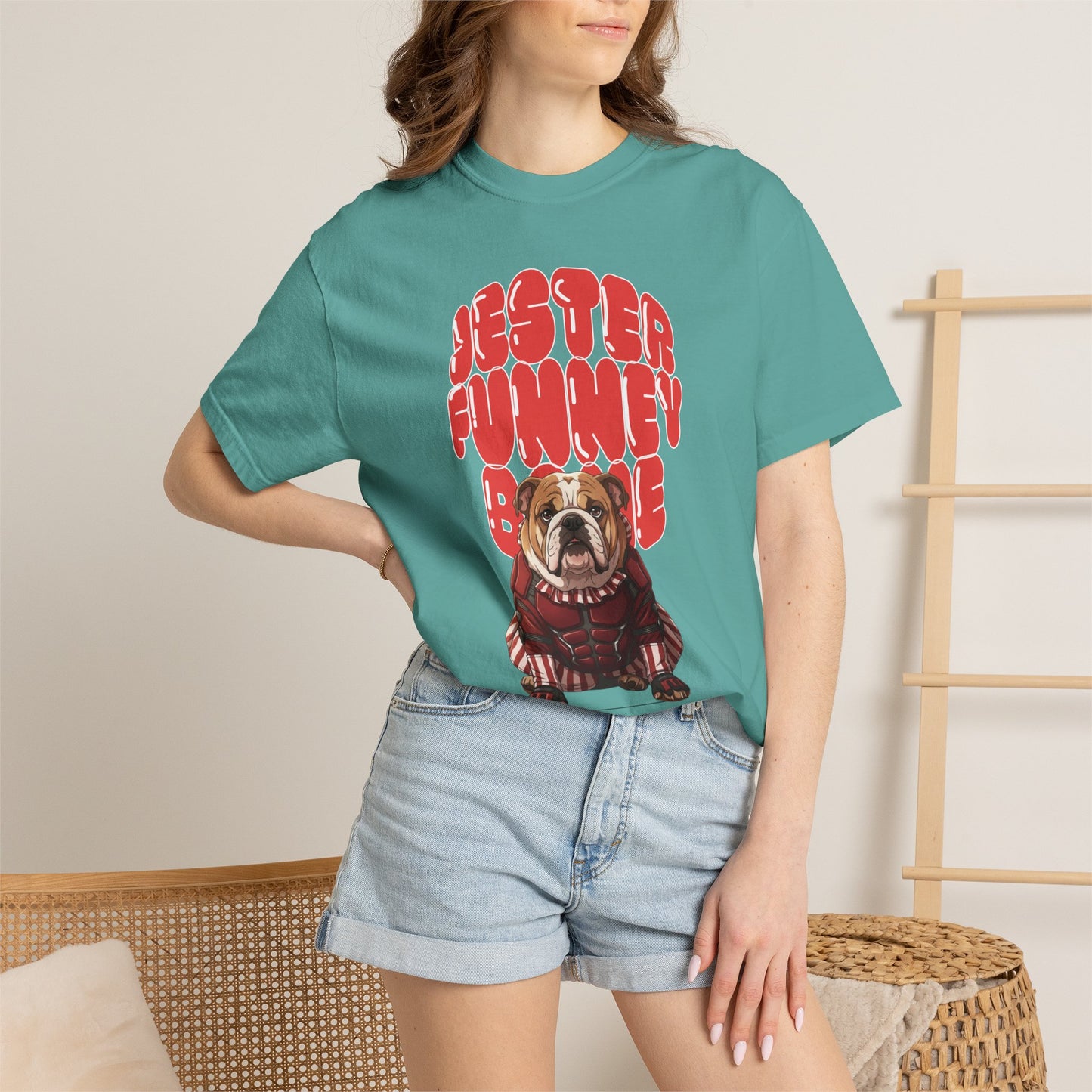 Lifestyle shot of a fan wearing the latest Miss Chiff character inspired merch.