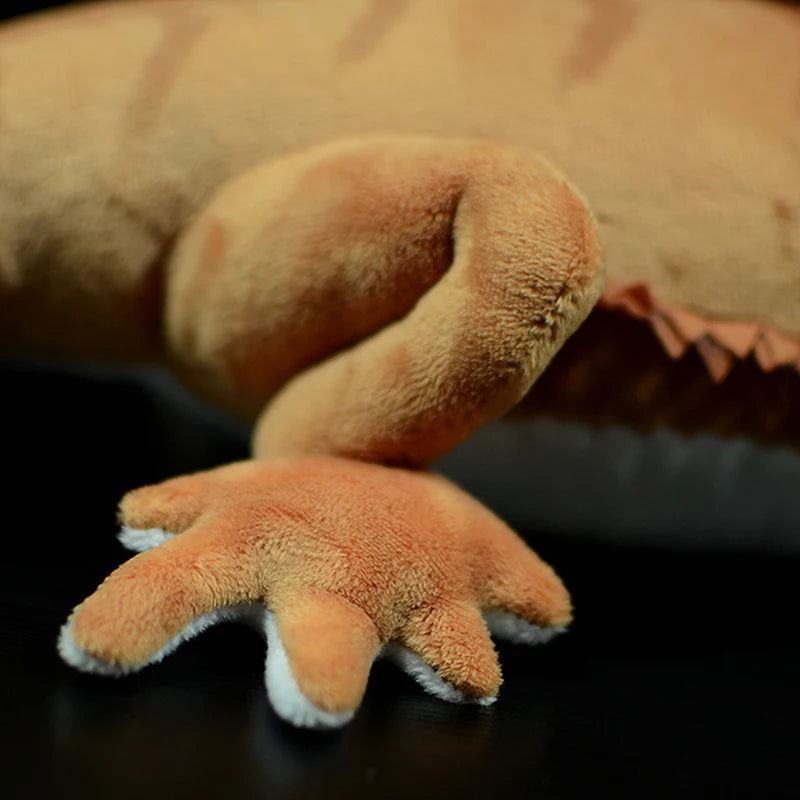 Lizard stuffed animal 42cm size shown held in adult hands for scale reference