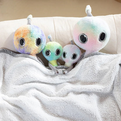 Long leg alien plush in all three colors green purple and pink side by side
