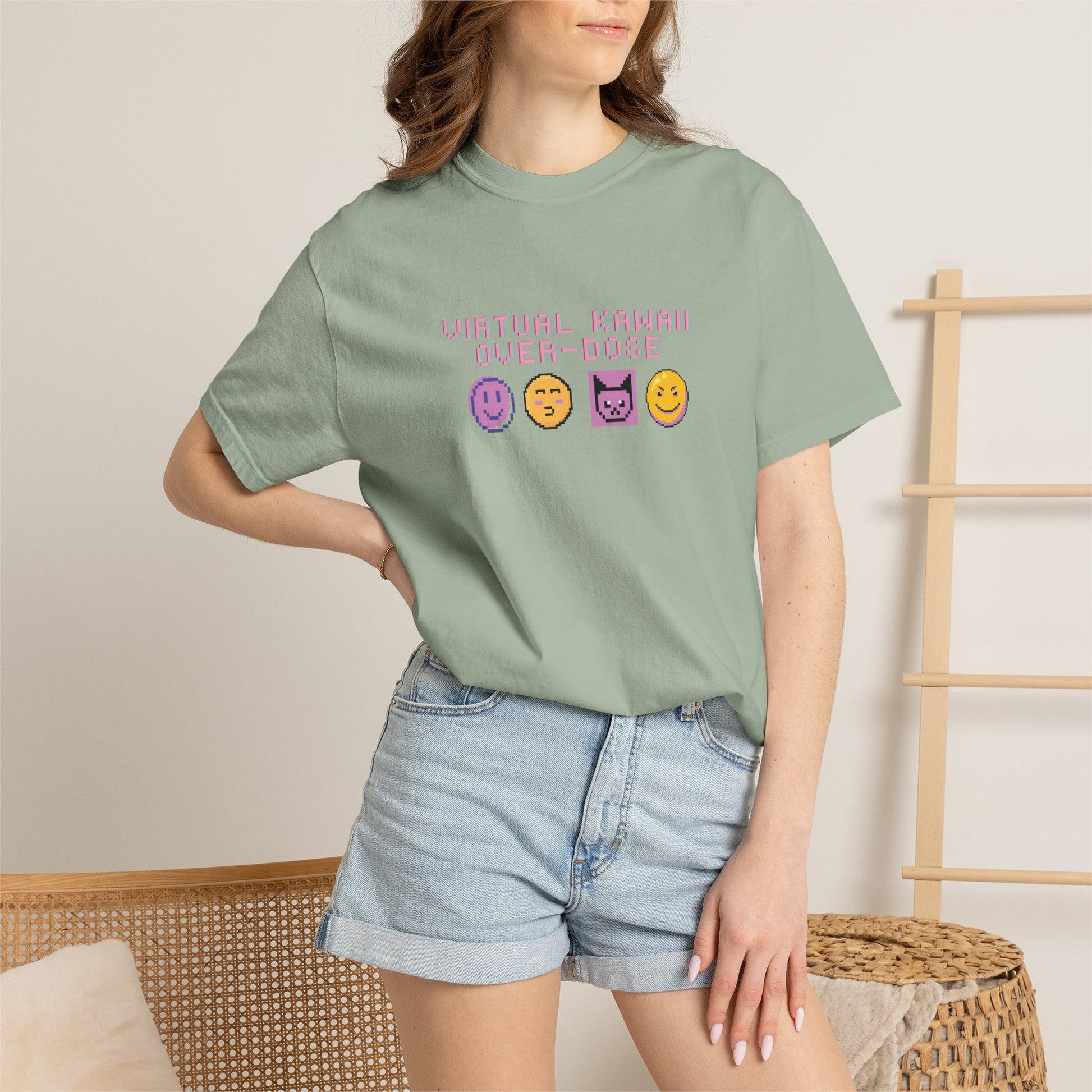Mad Mew Mew shirt hanging on a rack in a vintage thrift-style boutique
