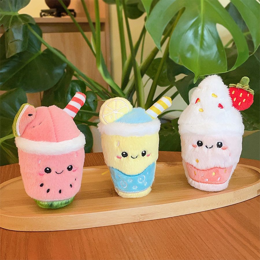 Kawaii Fruit Smoothie Plush Keychain 12cm | Cute Bag Charm | Watermelon Smoothie, Lemonade Blast, Strawberry Milkshake