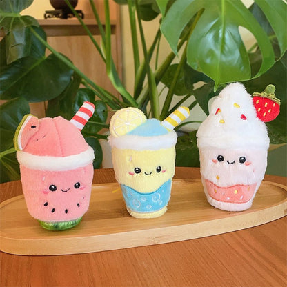 Kawaii Fruit Smoothie Plush Keychain 12cm | Cute Bag Charm | Watermelon Smoothie, Lemonade Blast, Strawberry Milkshake