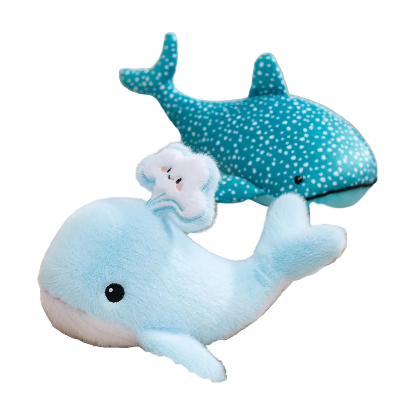 Whale Shark Plush and Blue Whale Stuffed Animal Set | Kawaii 25cm Ocean Gift for Ocean Lovers