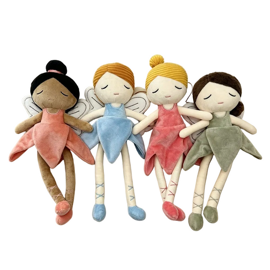Handmade Flower Fairy Plushie Ballerina Doll | Petal Skirt Winged Fairy Stuffed Animal | Sleepy Eye Nursery Decor Plush 31cm 32cm 34cm