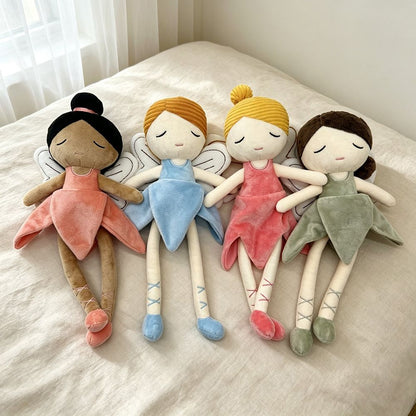 Handmade Flower Fairy Plushie Ballerina Doll | Petal Skirt Winged Fairy Stuffed Animal | Sleepy Eye Nursery Decor Plush 31cm 32cm 34cm