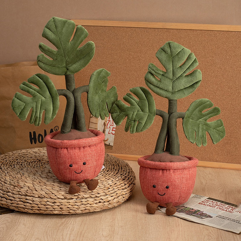 Smiling Monstera Plant Plush 42cm | Cute Potted Houseplant Stuffed Toy | Plant Lover Gift