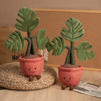 Smiling Monstera Plant Plush 42cm | Cute Potted Houseplant Stuffed Toy | Plant Lover Gift