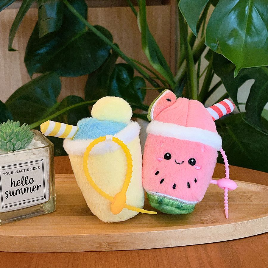Kawaii Fruit Smoothie Plush Keychain 12cm | Cute Bag Charm | Watermelon Smoothie, Lemonade Blast, Strawberry Milkshake