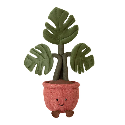 Smiling Monstera Plant Plush 42cm | Cute Potted Houseplant Stuffed Toy | Plant Lover Gift
