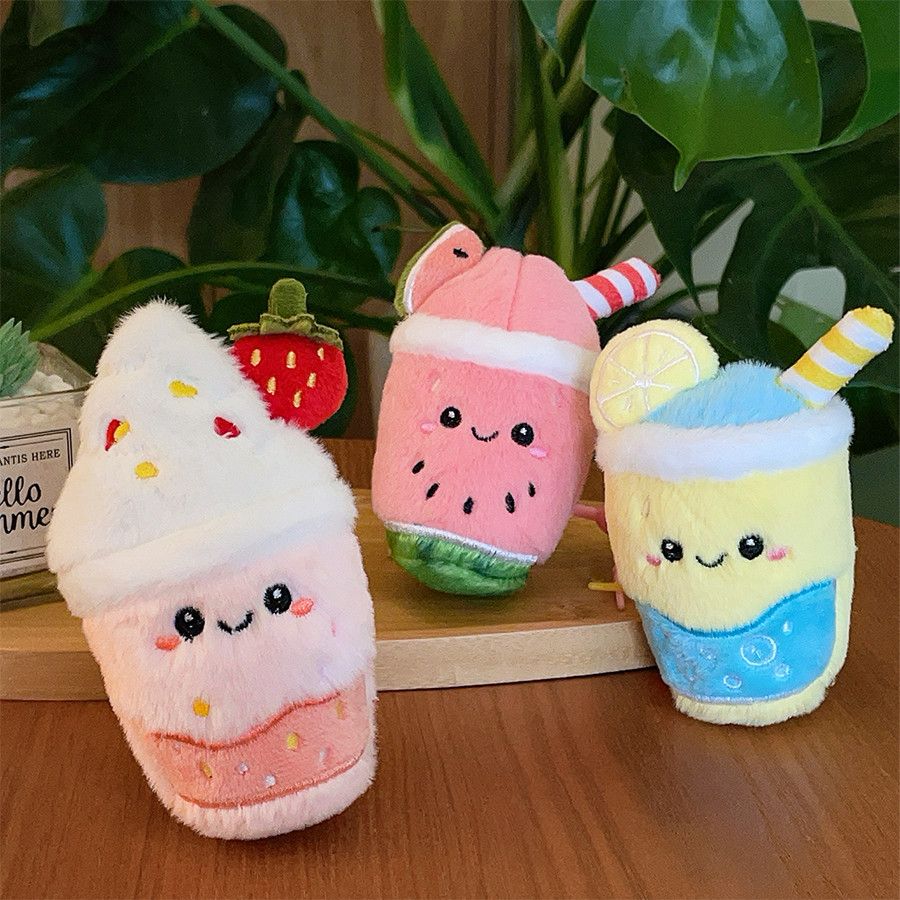 Kawaii Fruit Smoothie Plush Keychain 12cm | Cute Bag Charm | Watermelon Smoothie, Lemonade Blast, Strawberry Milkshake