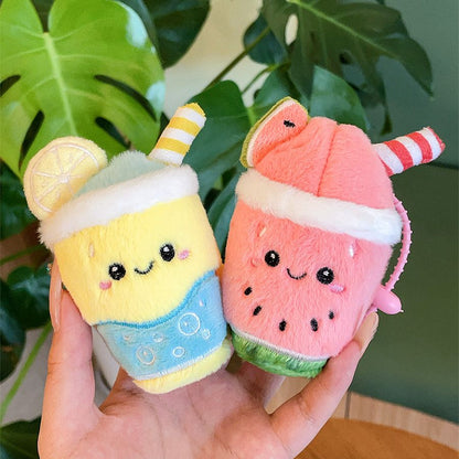 Kawaii Fruit Smoothie Plush Keychain 12cm | Cute Bag Charm | Watermelon Smoothie, Lemonade Blast, Strawberry Milkshake