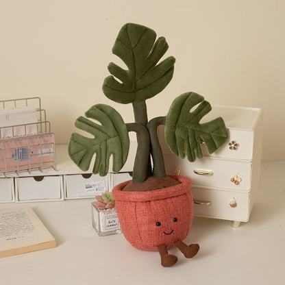 Smiling Monstera Plant Plush 42cm | Cute Potted Houseplant Stuffed Toy | Plant Lover Gift