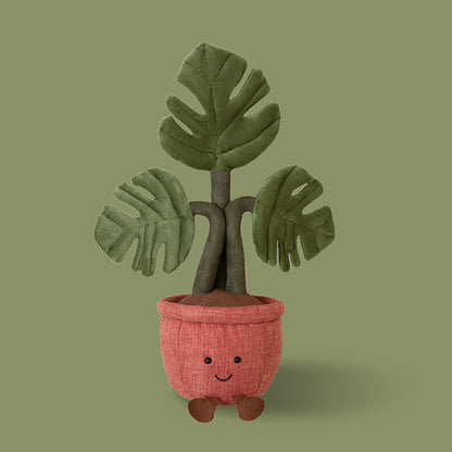 Smiling Monstera Plant Plush 42cm | Cute Potted Houseplant Stuffed Toy | Plant Lover Gift