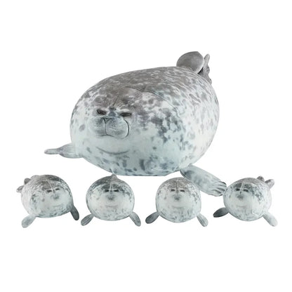 Mama blob seal plushie 40cm with zipper tummy and four baby seal plushies inside
