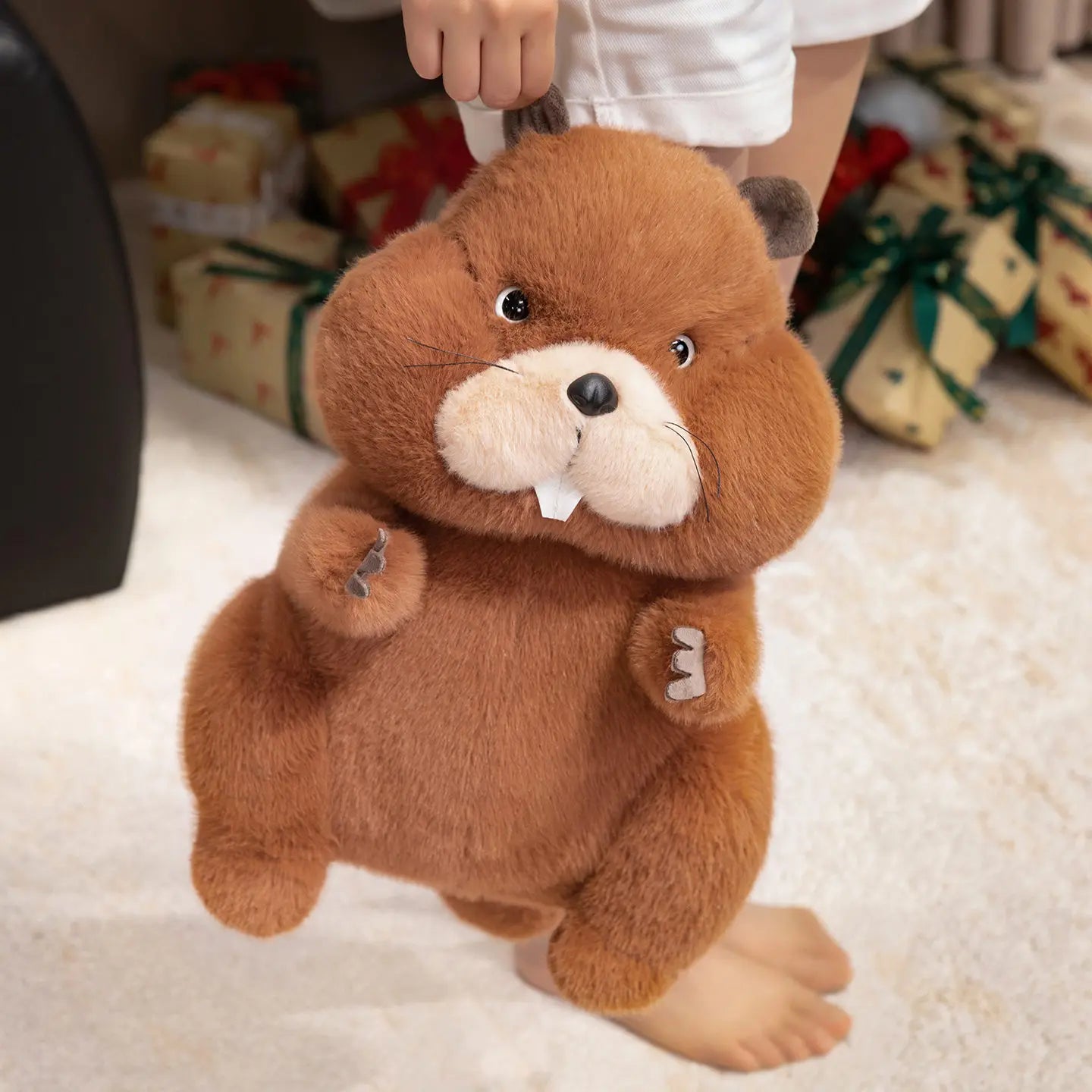 Marmot plush side profile showing round chonky body proportions