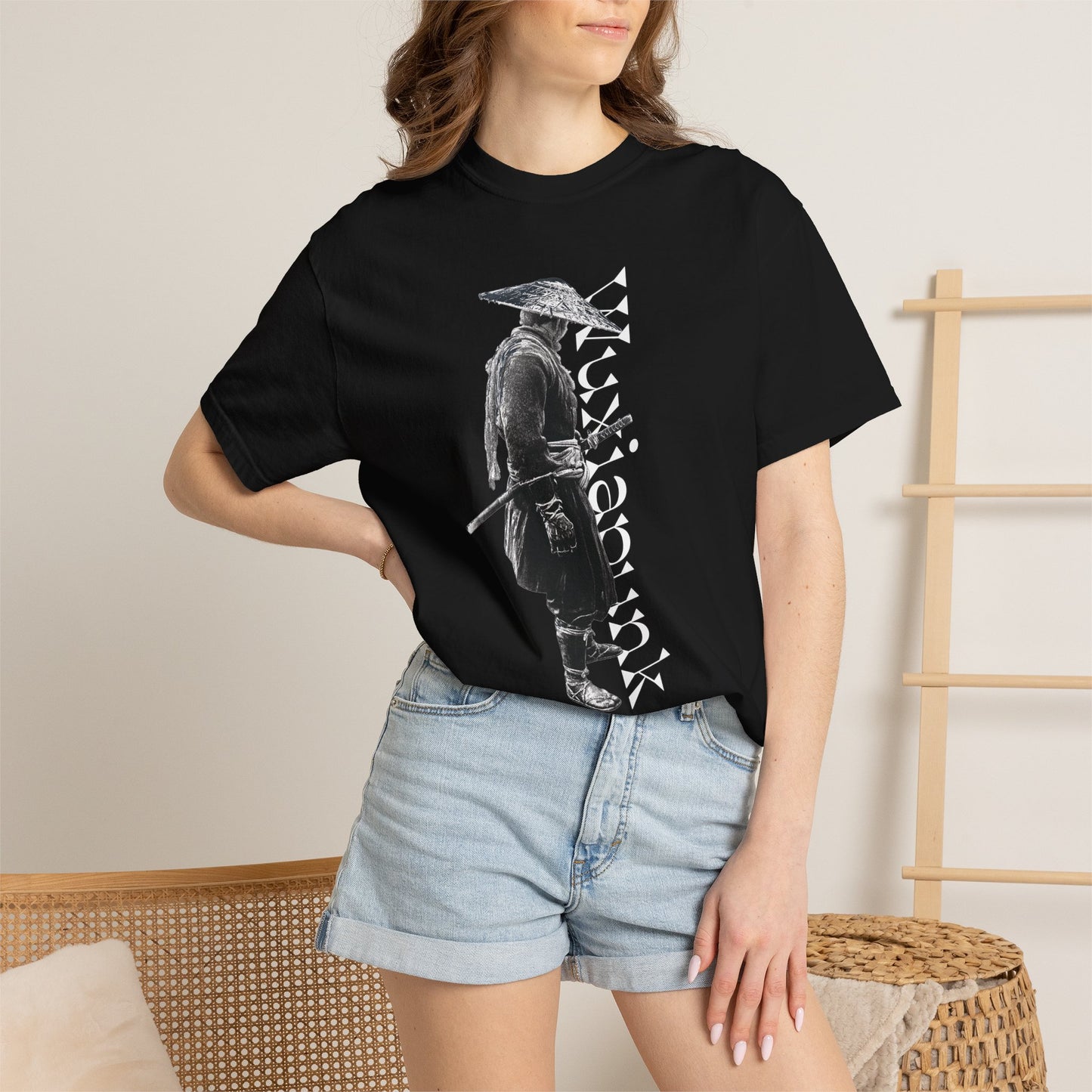 Masterless ronin straw hat graphic heavyweight garment dyed cotton tee dark design