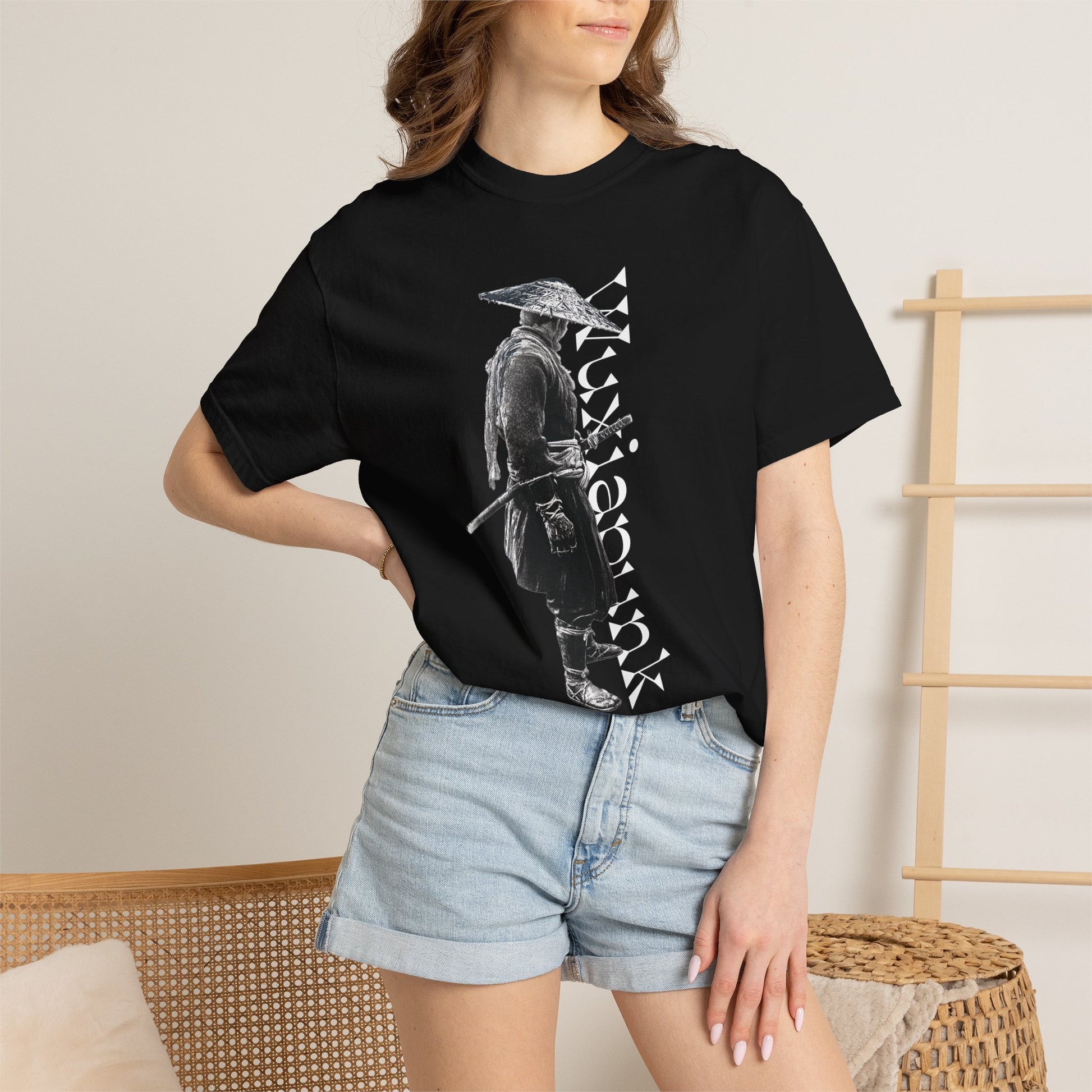 Masterless ronin straw hat graphic heavyweight garment dyed cotton tee dark design