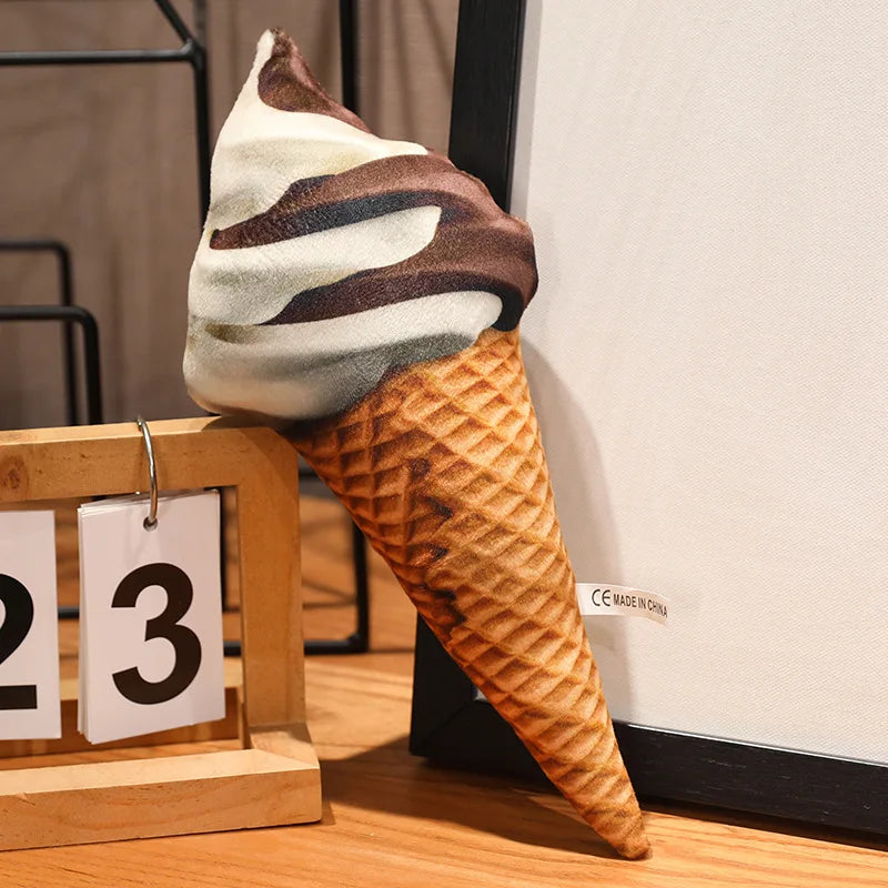 Matcha green tea ice cream cone plushie soft toy on aesthetic desk setup