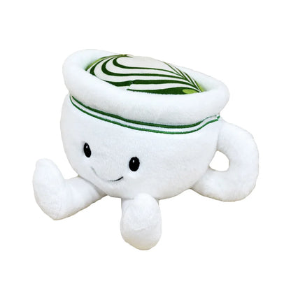 Matcha latte plush 12cm kawaii soft cup plushie on white background
