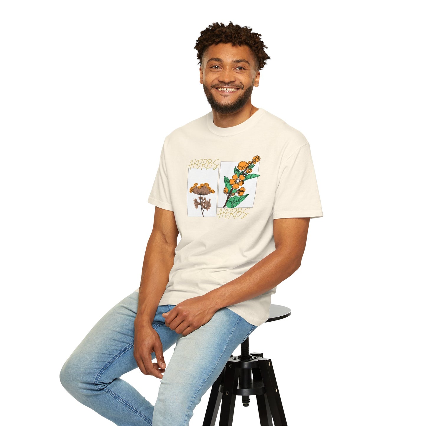 Medicinal herbs graphic tee on heavyweight garment-dyed cotton