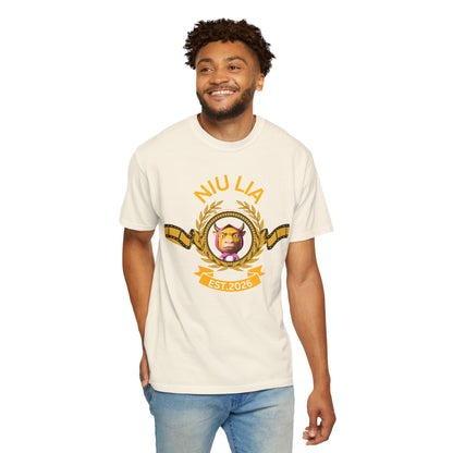 Meme apparel detail shot golden crest ox parody print on heavyweight ring-spun cotton