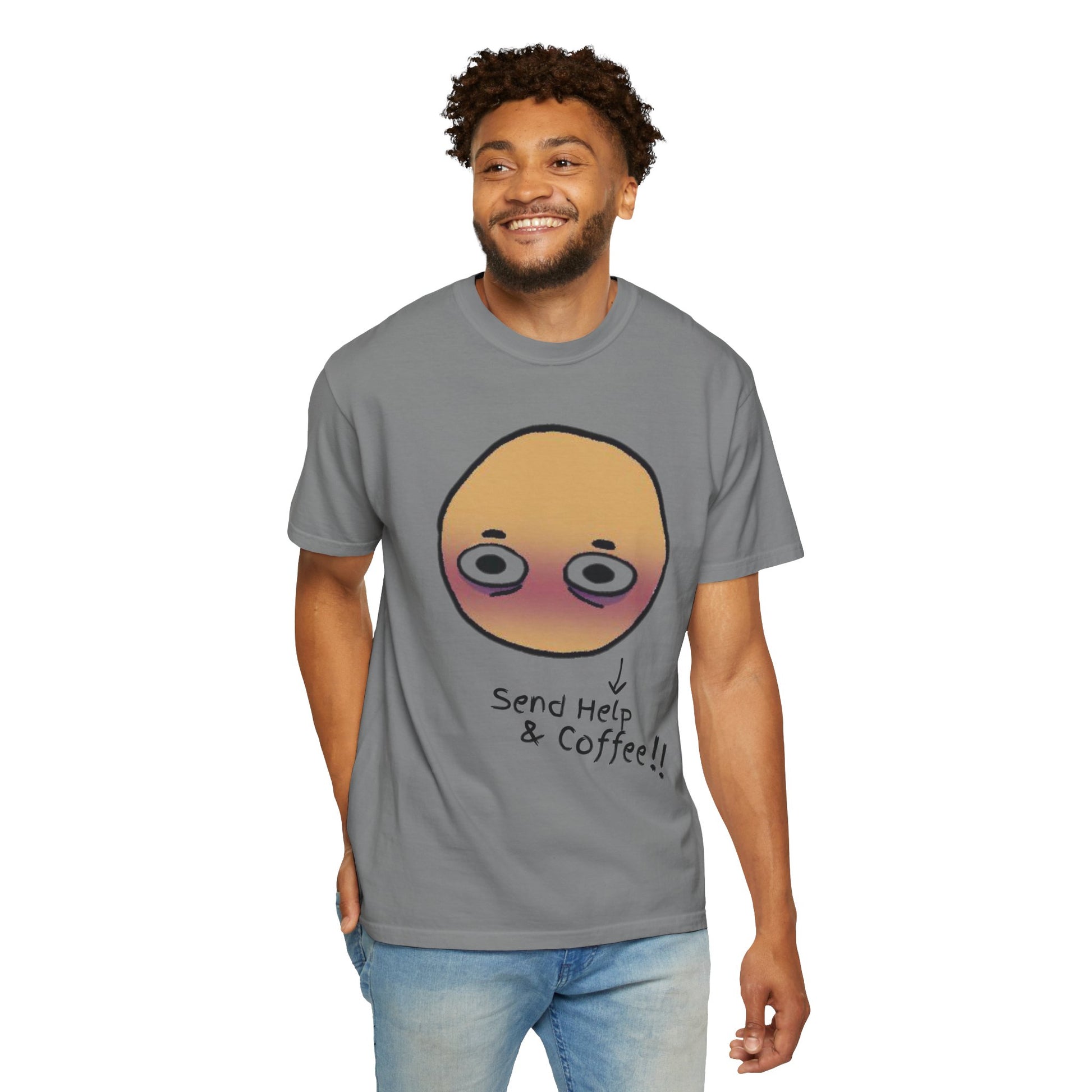 Meme tees for tired people — soft garment-dye finish close-up