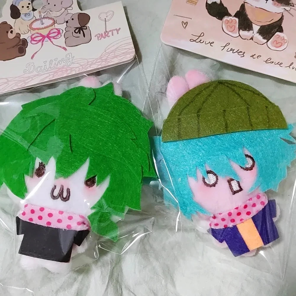 Midori plush handmade fan-inspired 13cm bright green hair black suit

