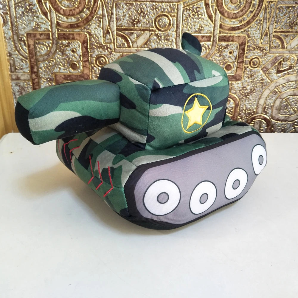Military tank plush toy showing top-down turret view