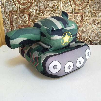 Military tank plush toy showing top-down turret view
