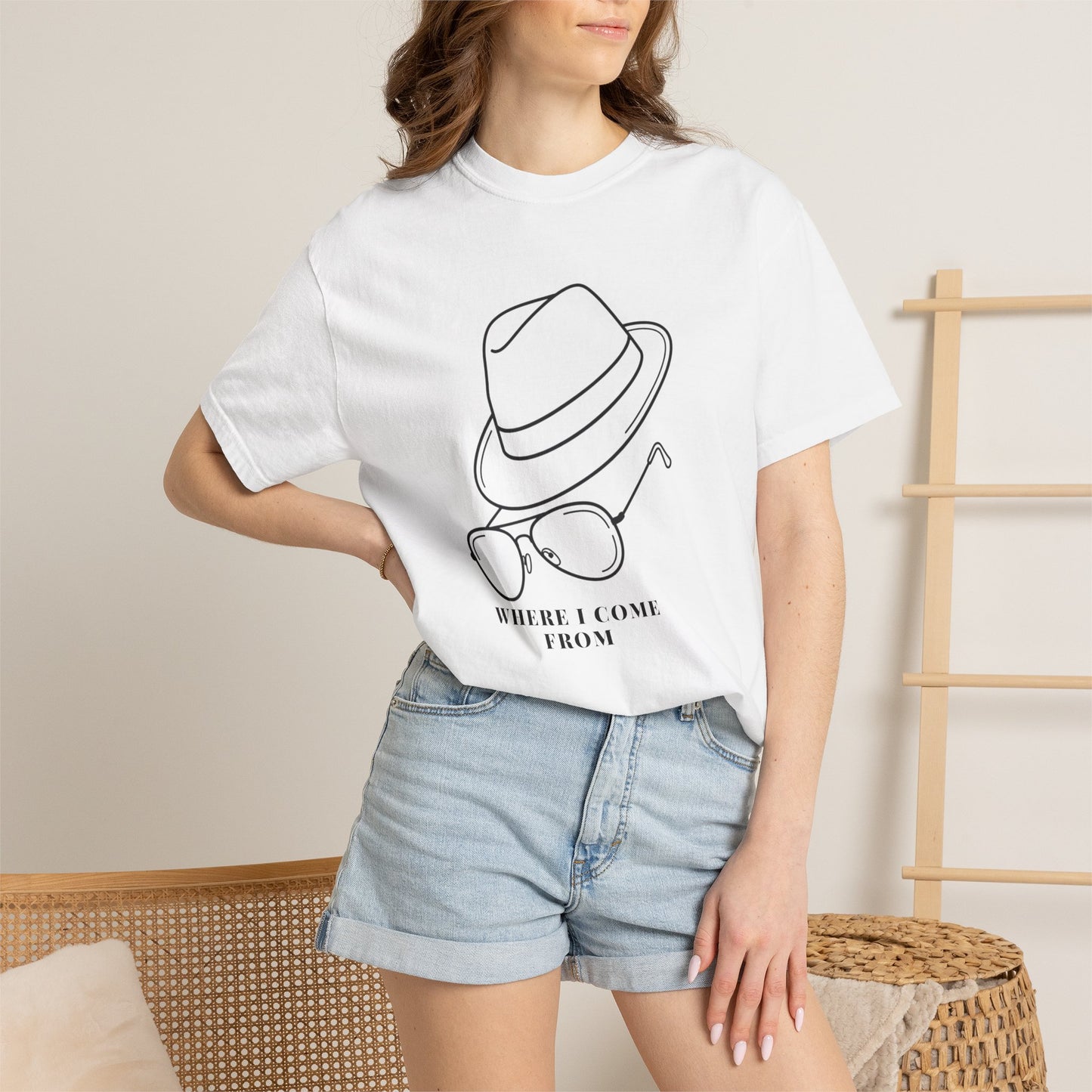 Minimalist cowboy hat aviator sunglasses vintage graphic tee