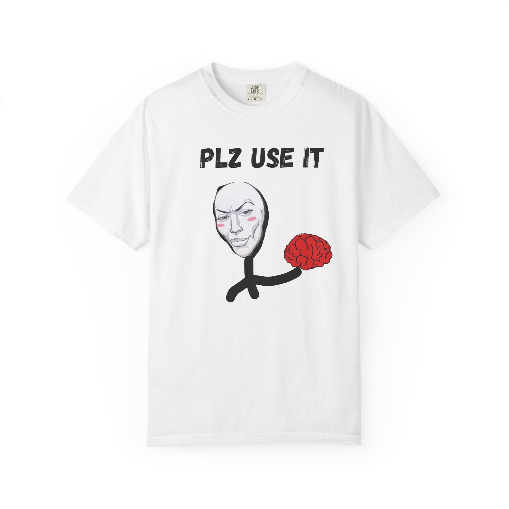 Minimalist hand-drawn face with exposed brain graphic tee in garment-dyed cotton