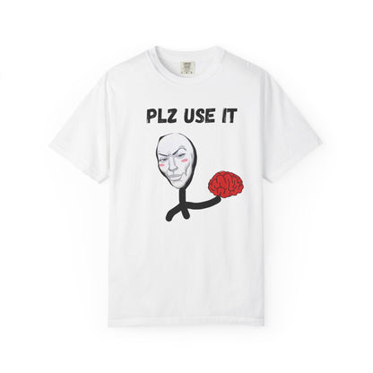 Minimalist hand-drawn face with exposed brain graphic tee in garment-dyed cotton