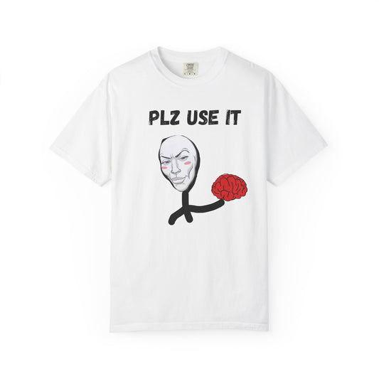 Minimalist hand-drawn face with exposed brain graphic tee in garment-dyed cotton
