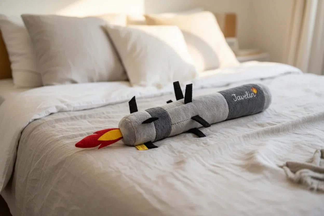 Missile stuffed toy close-up of fabric texture
