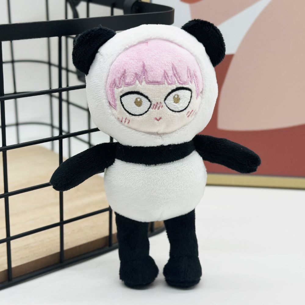 Miyu Suzuki anime plush 17cm pink hair buns expressive face detail close up

