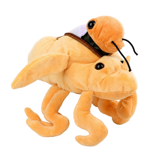 Molting cicada plushie with zippered nymph shell, 2-in-1 handmade bug plush toy