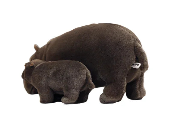 Moo Deng and mom plush gift presentation, viral baby pygmy hippopotamus stuffed animal set for ages 3 and up
